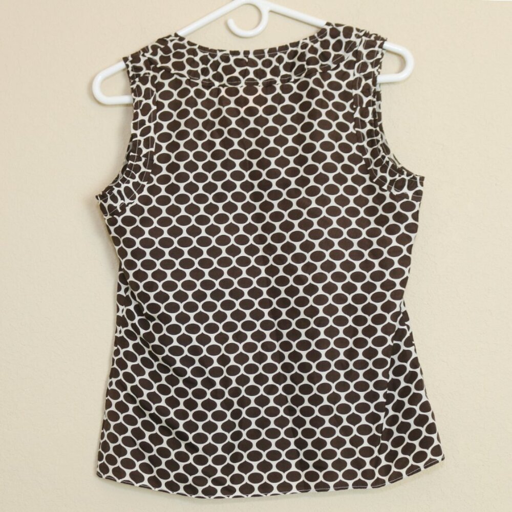 Tory Burch Silk Blouse Sleeveless Top Brown Print Popover Designer Size 2 - Picture 4 of 4